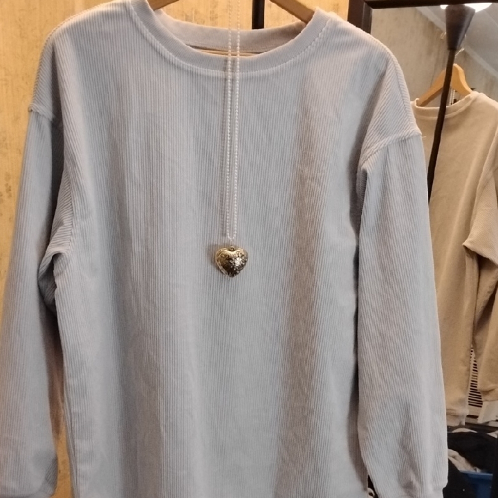Light Blue Ribbed Long Sleeve Top